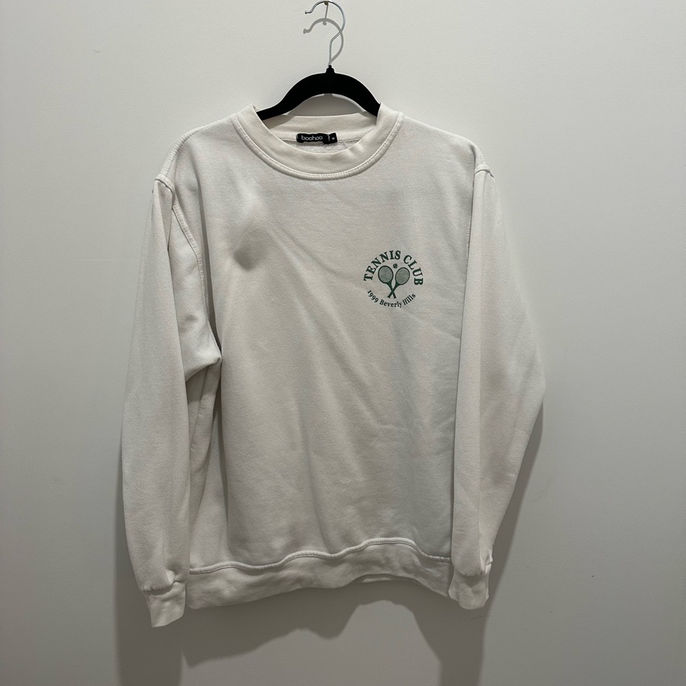 Boohoo White Crewneck Tennis Club Sweater